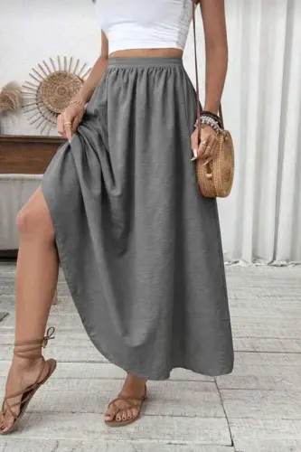 Kadın Beli Lastikli Paraşüt Kumaş Etek - 1