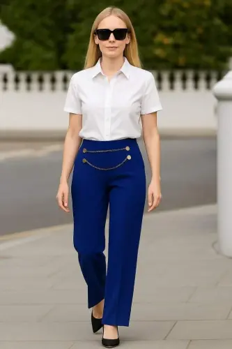 Kadın Beli Zincir Detay Ithal Krep Pantolon - BÜYÜKBEDENIZ (1)