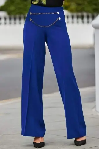 Kadın Beli Zincir Detay Ithal Krep Pantolon - 4