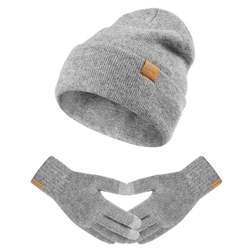 Womens Beanie Winter Hat Touchscreen Gloves Set Fleece Lined Skull Caps for Women Men - 1