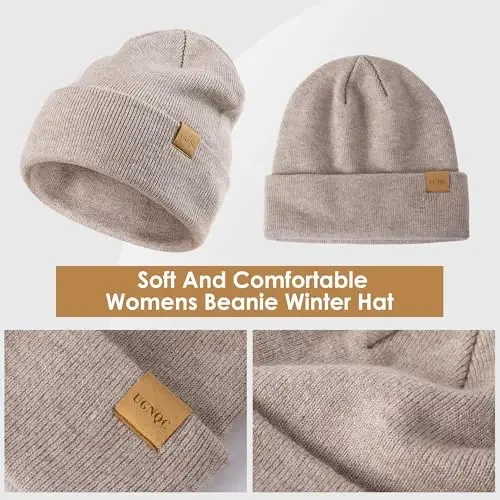 Womens Beanie Winter Hat Touchscreen Gloves Set Fleece Lined Skull Caps for Women Men 
