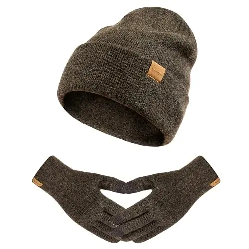 Womens Beanie Winter Hat Touchscreen Gloves Set Fleece Lined Skull Caps for Women Men - 1