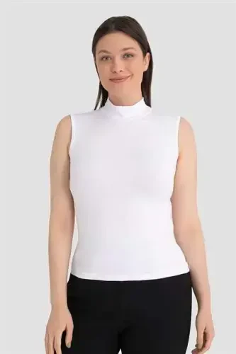 Kadın Beyaz Balıkçı Yaka 2'li Kolsuz Body - BÜYÜKBEDENIZ (1)