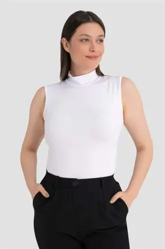 Kadın Beyaz Balıkçı Yaka Kolsuz Body 3'lü Paket - 3
