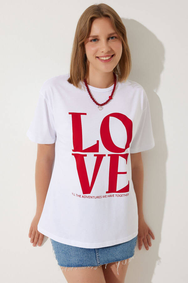 Kadın Beyaz Baskılı Oversize Pamuklu T-Shirt NJ00150 - Beyaz - 1