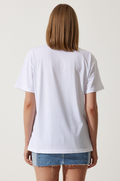 Kadın Beyaz Baskılı Oversize Pamuklu T-Shirt NJ00150 - Beyaz - 5