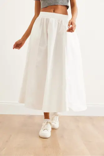 Kadın Beyaz Beli Lastikli Paraşüt Çan Etek ETK-19000280-Beyaz - 5
