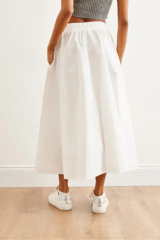 Kadın Beyaz Beli Lastikli Paraşüt Çan Etek ETK-19000280-Beyaz - 6