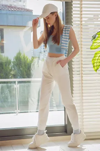 Kadın Beyaz Beli Ve Paçası Lastikli Basic Eşofman Altı Alc-X5902-BEYAZ 