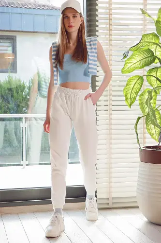 Kadın Beyaz Beli Ve Paçası Lastikli Basic Eşofman Altı Alc-X5902-BEYAZ - 3