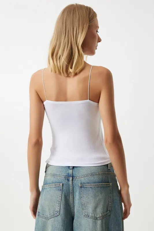 Kadın Beyaz İp Askılı Örme Body Bluz LD00018 - Beyaz - 5