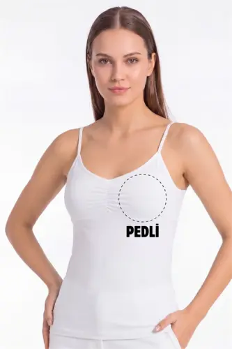 Kadın Beyaz İp Askılı Pedli Atlet – Çıkarılabilir Pedli Pamuklu Likralı Basic - 1