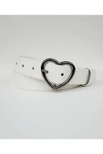 Kadın Beyaz Kalp Tokalı Kemer-Beyaz - 1