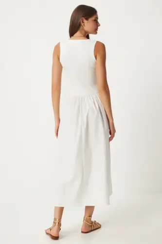 Kadın Beyaz Kolsuz Üstü Örme Elbise FN03257-Beyaz - 7