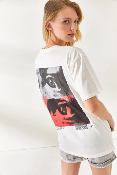 Kadın Beyaz Losduques Ön Arka Baskılı Tişört TSH-19000726 - Modazone