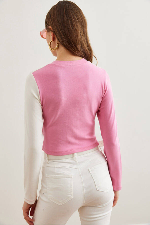 Kadın Beyaz Pembe Asimetrik Bloklu Soft Touch Esnek Bluz BLZ-19002797-Beyaz Pembe - 6