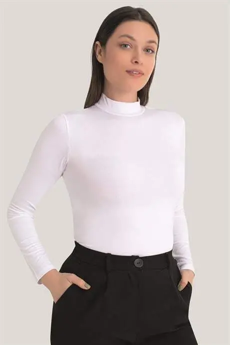 Kadın Beyaz - Siyah Balıkçı Yaka Uzun Kollu Body 2'li Paket - 3