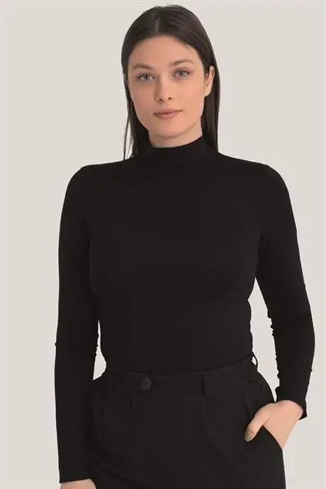 Kadın Beyaz - Siyah Balıkçı Yaka Uzun Kollu Body 2'li Paket - 5