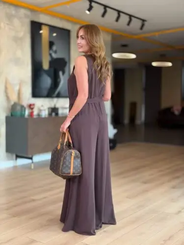 Kadın Bisiklet Yaka Beli Kuşak Detaylı Rahat Kesim Tulum - BÜYÜKBEDENIZ (1)