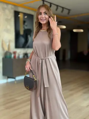 Kadın Bisiklet Yaka Beli Kuşak Detaylı Rahat Kesim Tulum - BÜYÜKBEDENIZ (1)