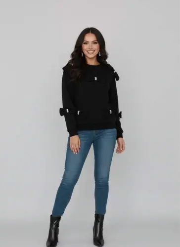 Kadın Bisiklet Yaka Fiyonk Detay BluZ - BÜYÜKBEDENIZ (1)