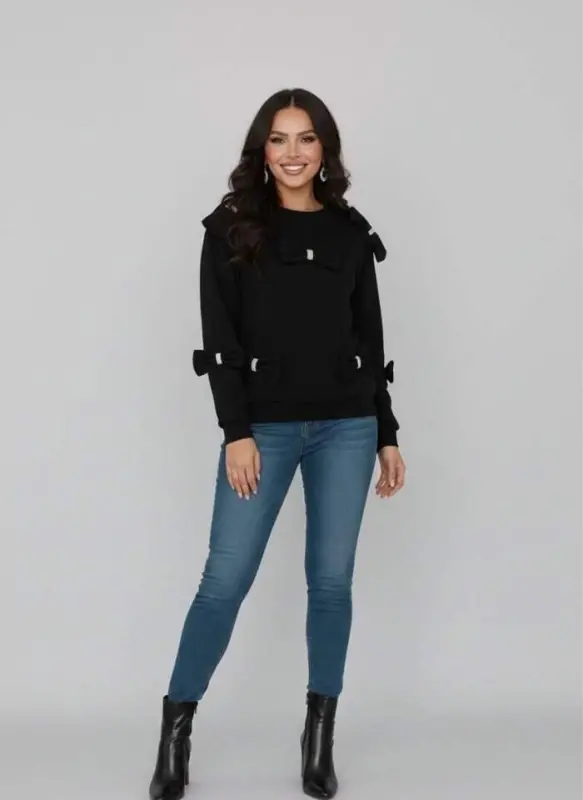 Kadın Bisiklet Yaka Fiyonk Detay BluZ - 2