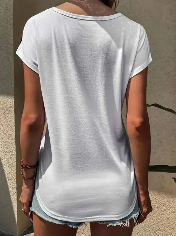 Kadın Bisiklet Yaka üç Renk Viskon T-shirt - 6