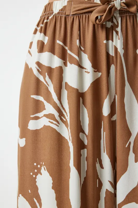 Kadın Bisküvi Beyaz Desenli Dökümlü Viskon Palazzo Pantolon EN00606-Bisküvi Beyaz - 5