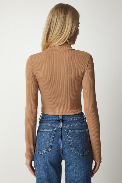 Kadın Bisküvi Dik Yaka Fitilli Kaşkorse Crop Bluz ub00165-Bisküvi - 6