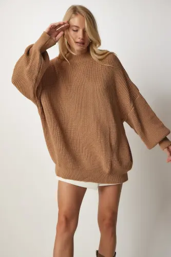 Kadın Bisküvi Oversize Basic Triko Kazak mx00126-Bisküvi - HAPPINESS İSTANBUL (1)