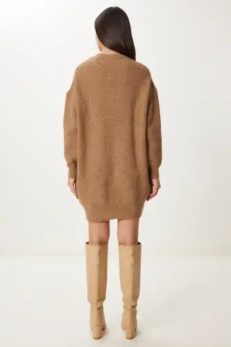 Kadın Bisküvi Oversize Uzun Basic Triko Kazak BV00099-Bisküvi - 5