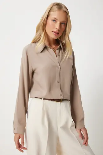 Kadın Bisküvi Rahat Kalıp Viskon Gömlek TO00153-Bisküvi - HAPPINESS İSTANBUL (1)