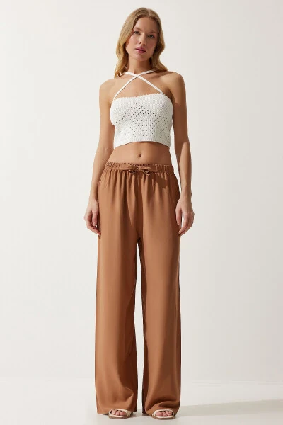 Kadın Bisküvi Yazlık Viskon Palazzo Pantolon EN00610-Bisküvi - HAPPINESS İSTANBUL