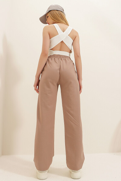 Kadın Bisküvi Yüksek Bel Önü Çimalı Bol Paça Çift Cepli Eşofman Altı Alc-X7957-BİSKÜVİ - 6