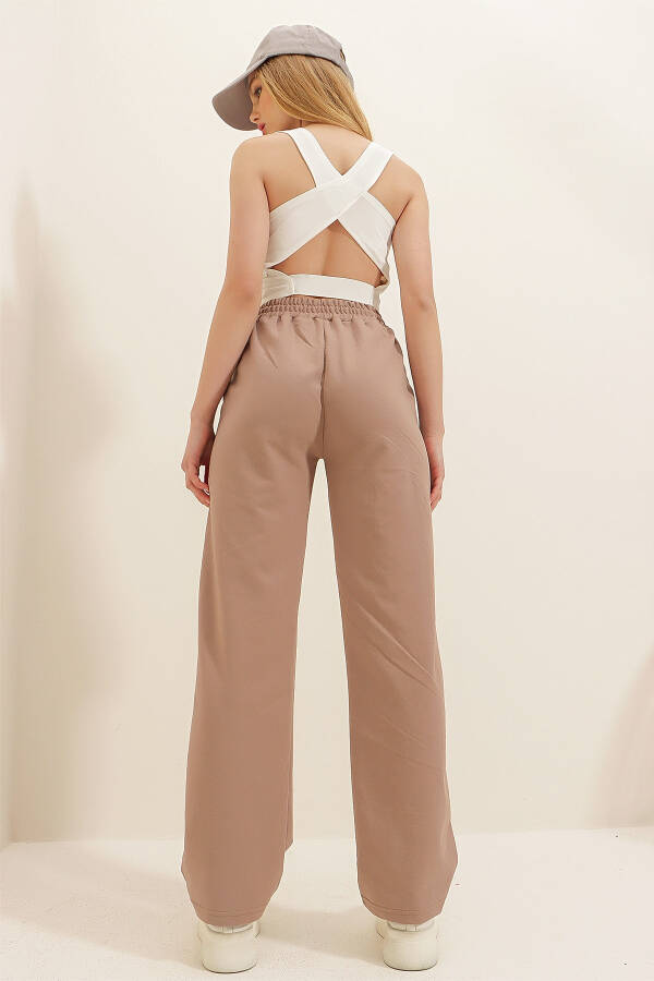 Kadın Bisküvi Yüksek Bel Önü Çimalı Bol Paça Çift Cepli Eşofman Altı Alc-X7957-BİSKÜVİ - 6