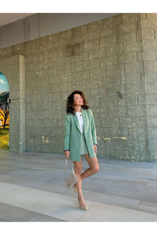 Kadın Blazer Ceket Astarı Leopar Desen Detaylı-YEŞİL - 2