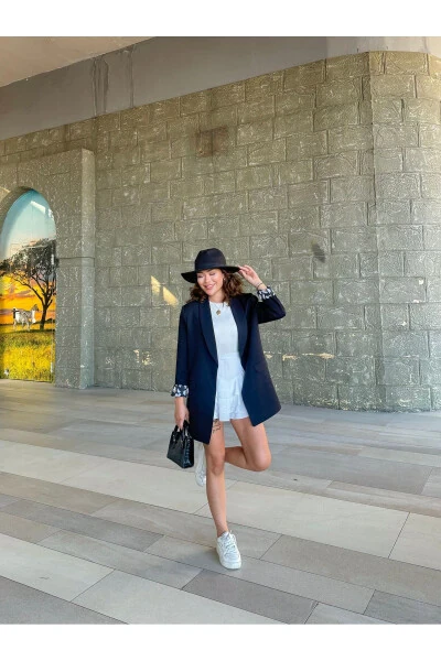 Kadın Blazer Ceket Astarı Leopar Desen Detaylı-SİYAH - HK Style