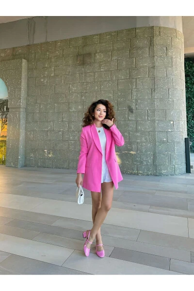 Kadın Blazer Ceket Astarı Leopar Desen Detaylı-PEMBE - HK Style