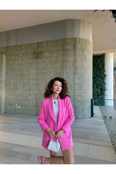 Kadın Blazer Ceket Astarı Leopar Desen Detaylı-PEMBE - 3