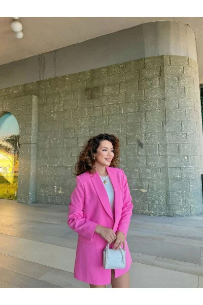 Kadın Blazer Ceket Astarı Leopar Desen Detaylı-PEMBE - 4