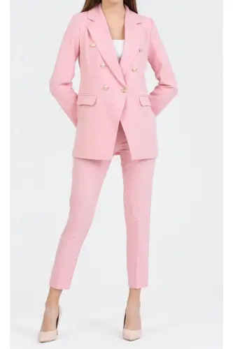 Kadın Blazer Ceket Kemerli Pantolon Takım Açık Pembe - AçıkPembe - 1