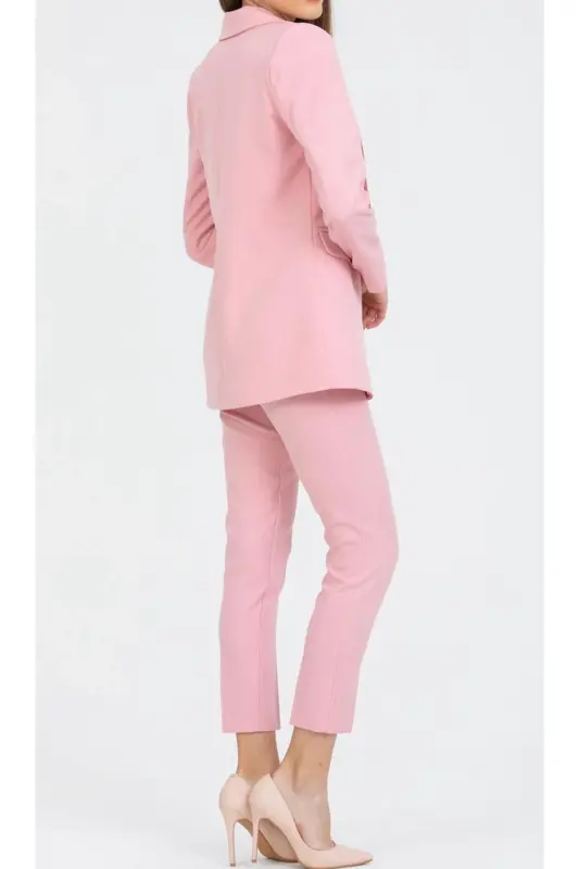 Kadın Blazer Ceket Kemerli Pantolon Takım Açık Pembe - AçıkPembe - 2