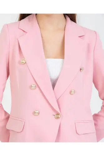 Kadın Blazer Ceket Kemerli Pantolon Takım Açık Pembe - AçıkPembe - 4