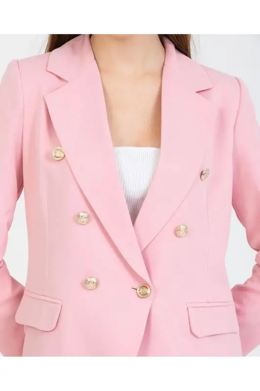 Kadın Blazer Ceket Kemerli Pantolon Takım Açık Pembe - AçıkPembe - 4