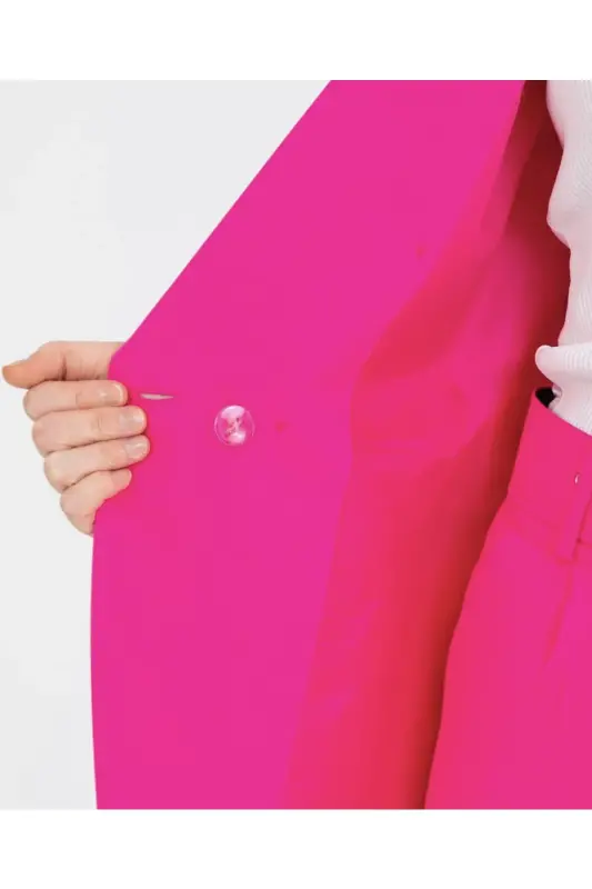 Kadın Blazer Ceket Kemerli Pantolon Takım Fuşya - Fuşya - 11