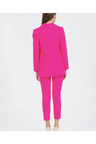 Kadın Blazer Ceket Kemerli Pantolon Takım Fuşya-Fuşya - 5