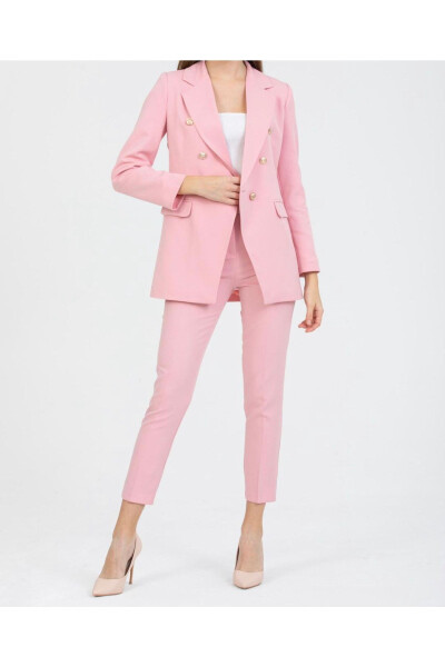 Kadın Blazer Ceket Kemerli Pantolon Takım Pembe - 1