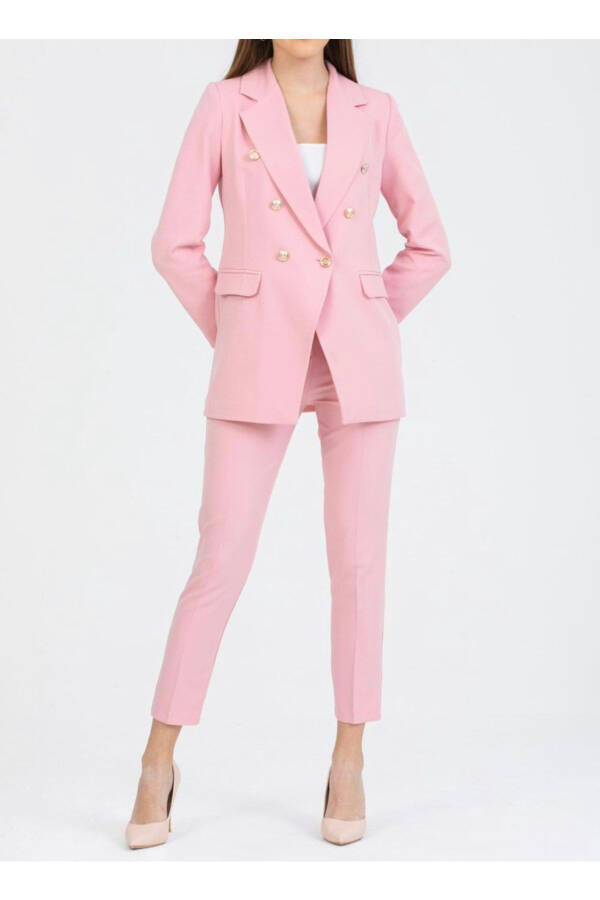 Kadın Blazer Ceket Kemerli Pantolon Takım Pembe - 4