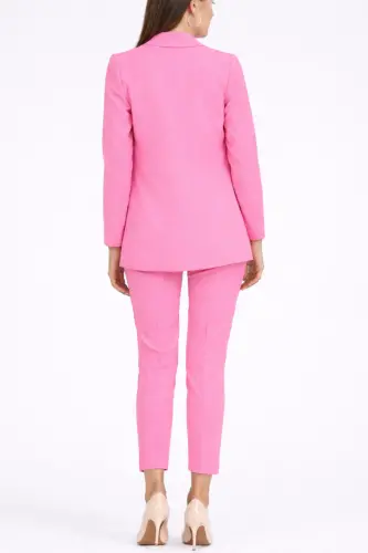 Kadın Blazer Ceket Kemerli Pantolon Takım Pembe - Pembe - 5
