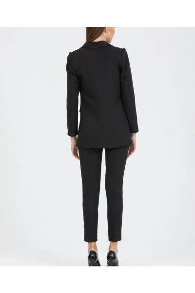 Kadın Blazer Ceket Kemerli Pantolon Takım Siyah-Siyah - pembekurdelem (1)